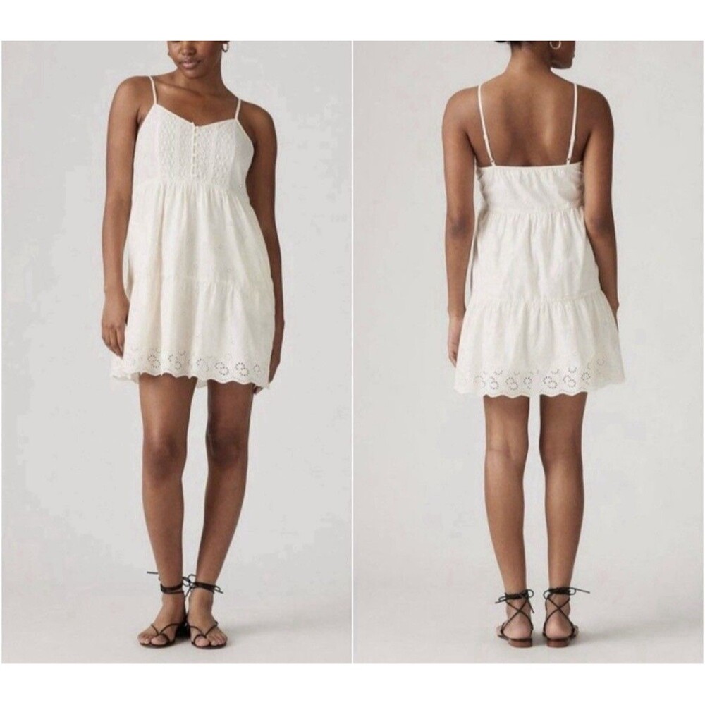 • Levi's Cora Cotton Eyelet Mini Dress White Babydoll Sleeveless XL NWT $64.50